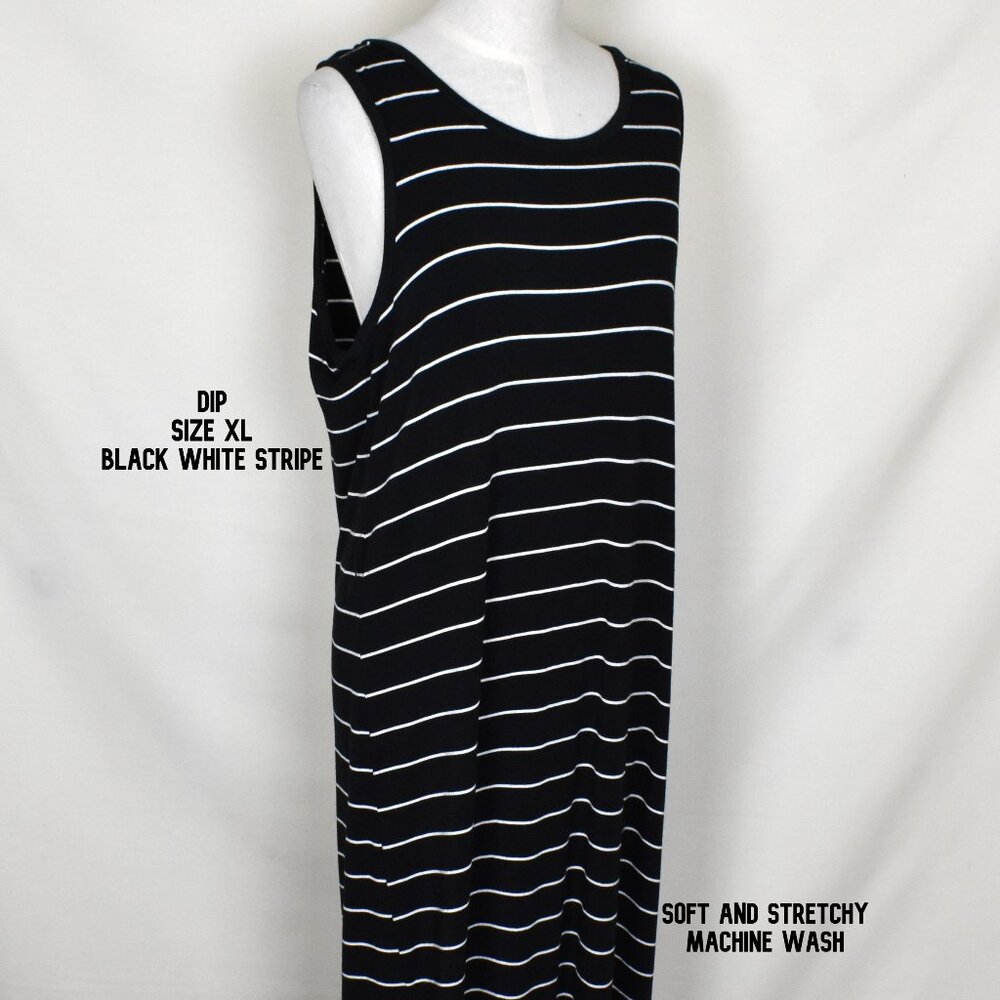 Dip Dress XL Black White Stripe Long Sleeveless Soft and Stretchy Machine Wash
